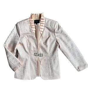 2/$18 SALE! Vtg Giovanna‎ Blazer Womens 14 Formal Jacket Ruffle Pink Rhinestones